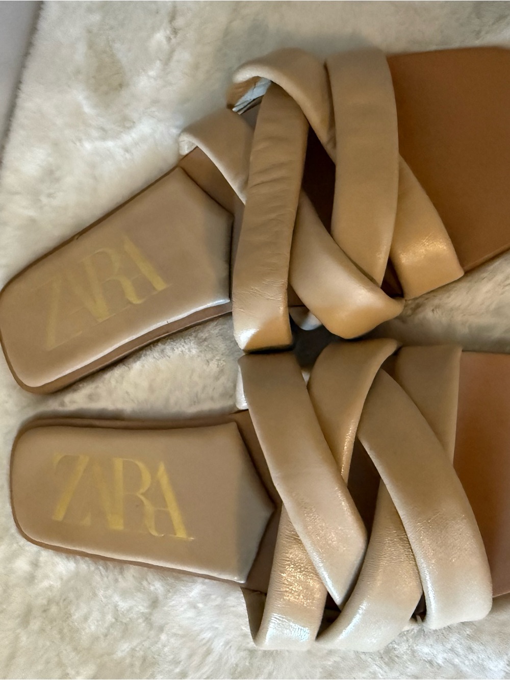 Zara Cream Padded Cross-Strap Slide Sandals